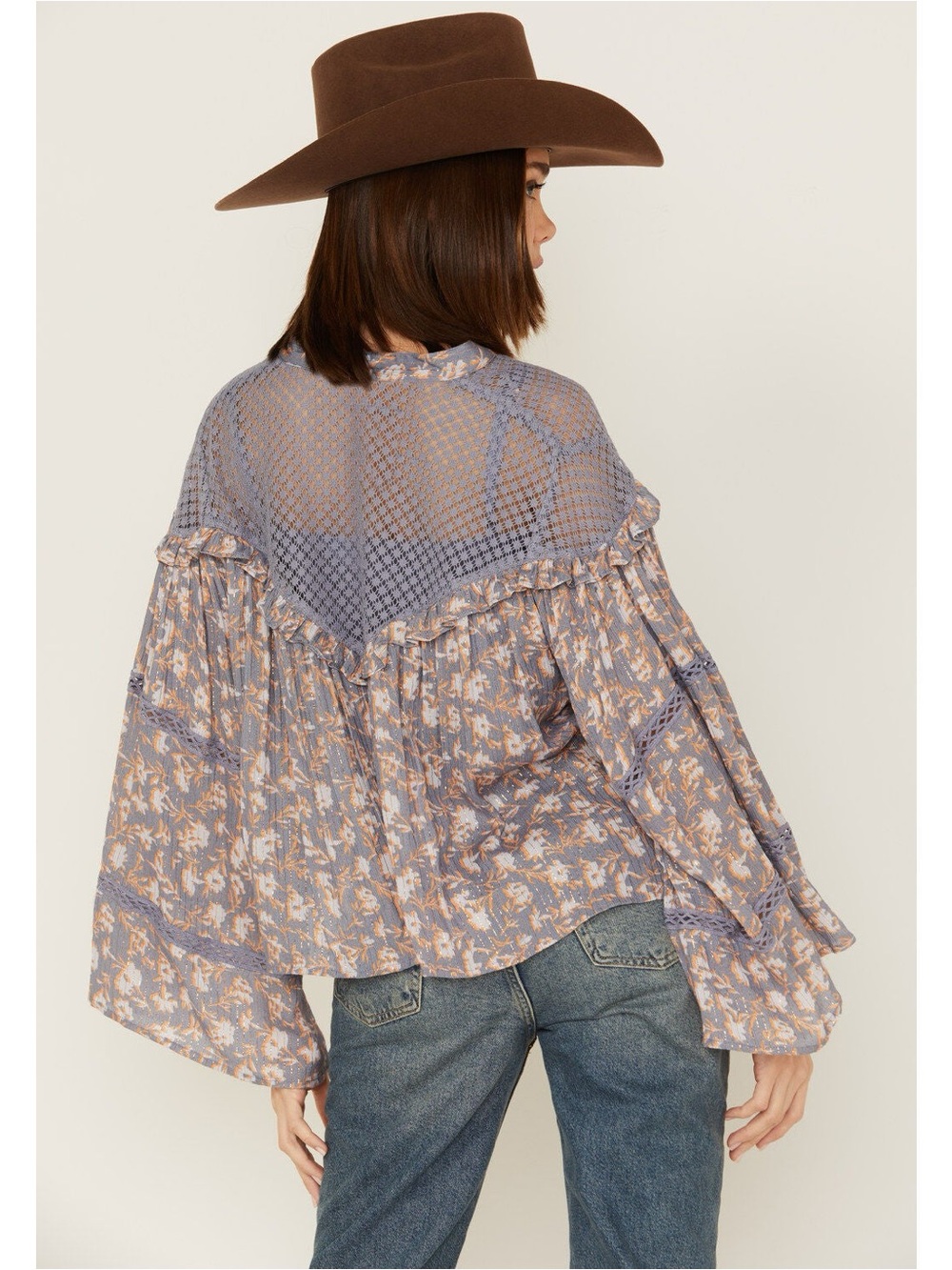 Boho Lavender Floral Peasant Blouse - Women Tops - Picture 3 of 8